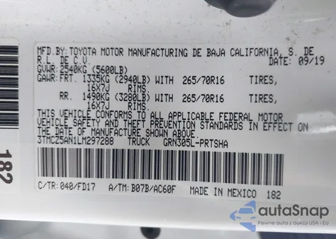 2020 Toyota Tacoma Trd Off-Road z USA, uszkodzony, nr VIN 3TMCZ5AN1LM297288